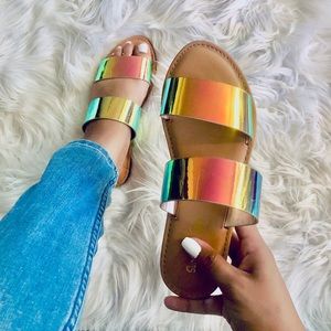Golden holographic Sandals